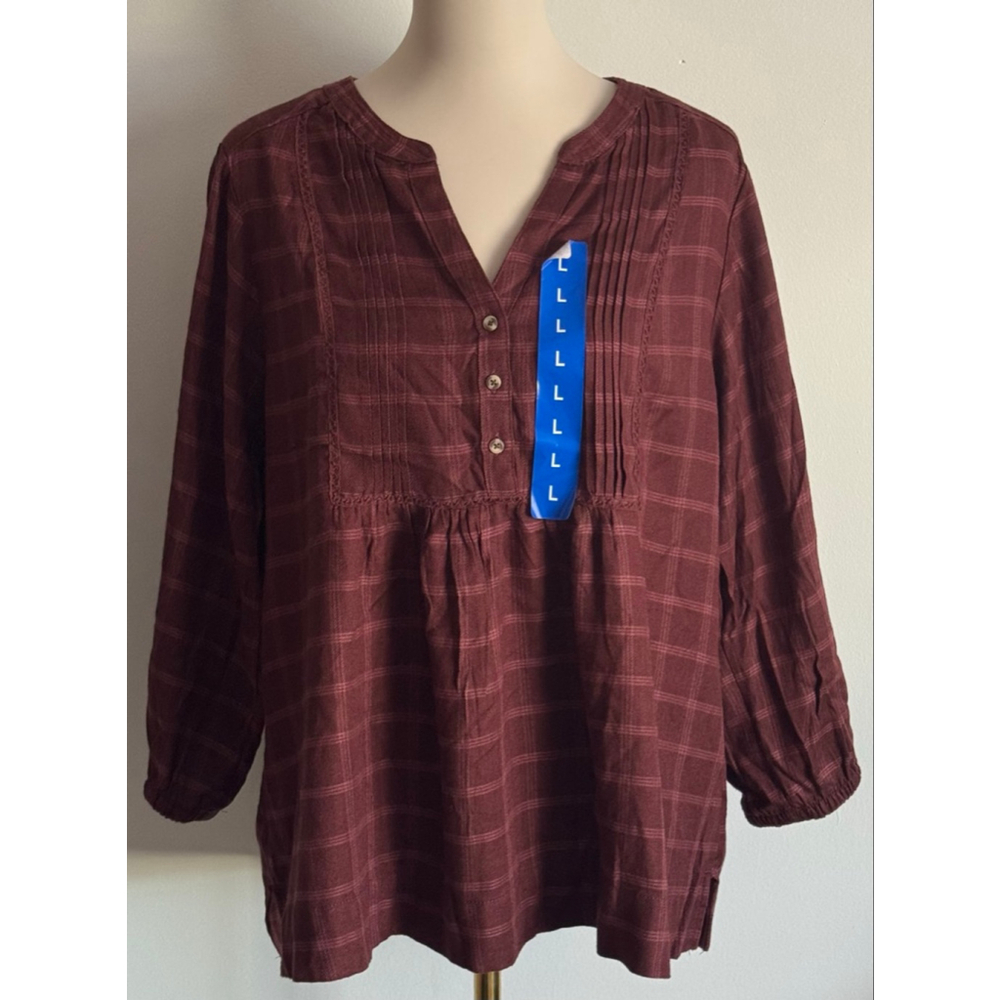 Women's Wrangler Maroon Plaid Tunic Top L